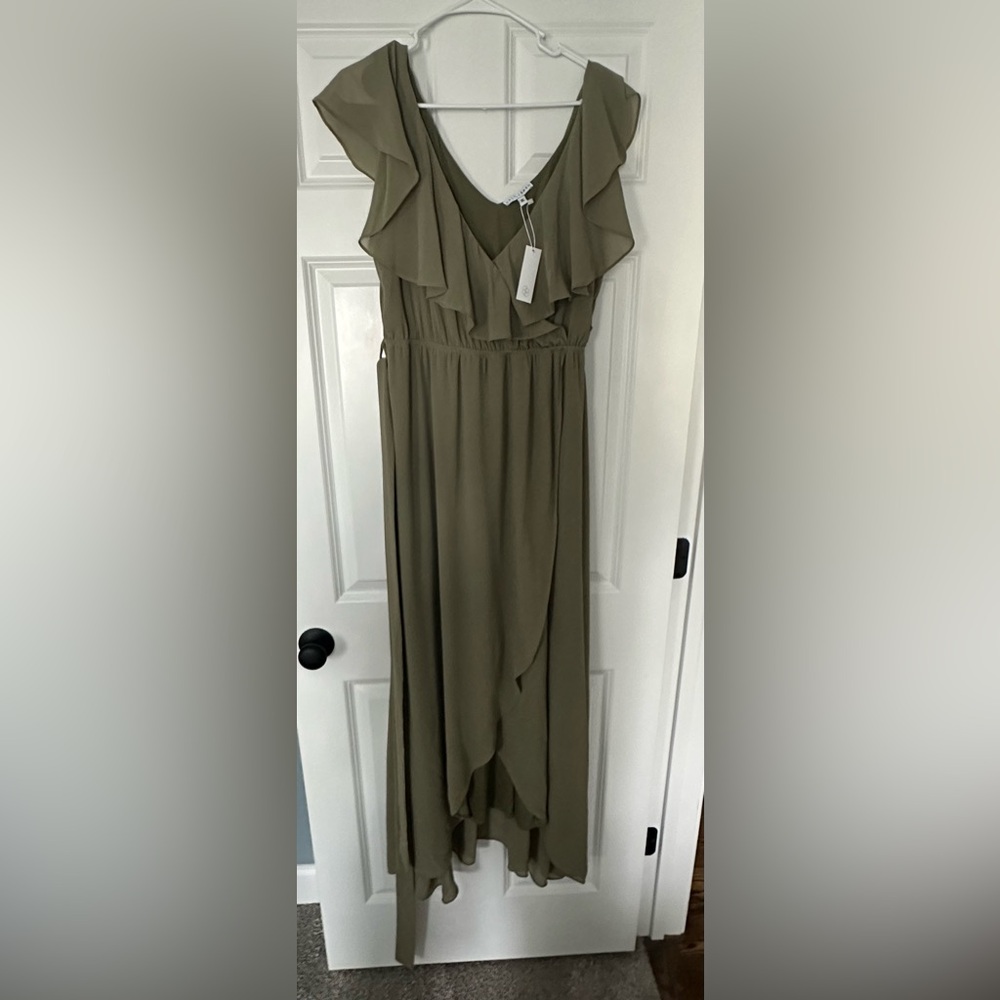 Olive Ruffle V-Neck Maxi Dress - Women Baltic Born